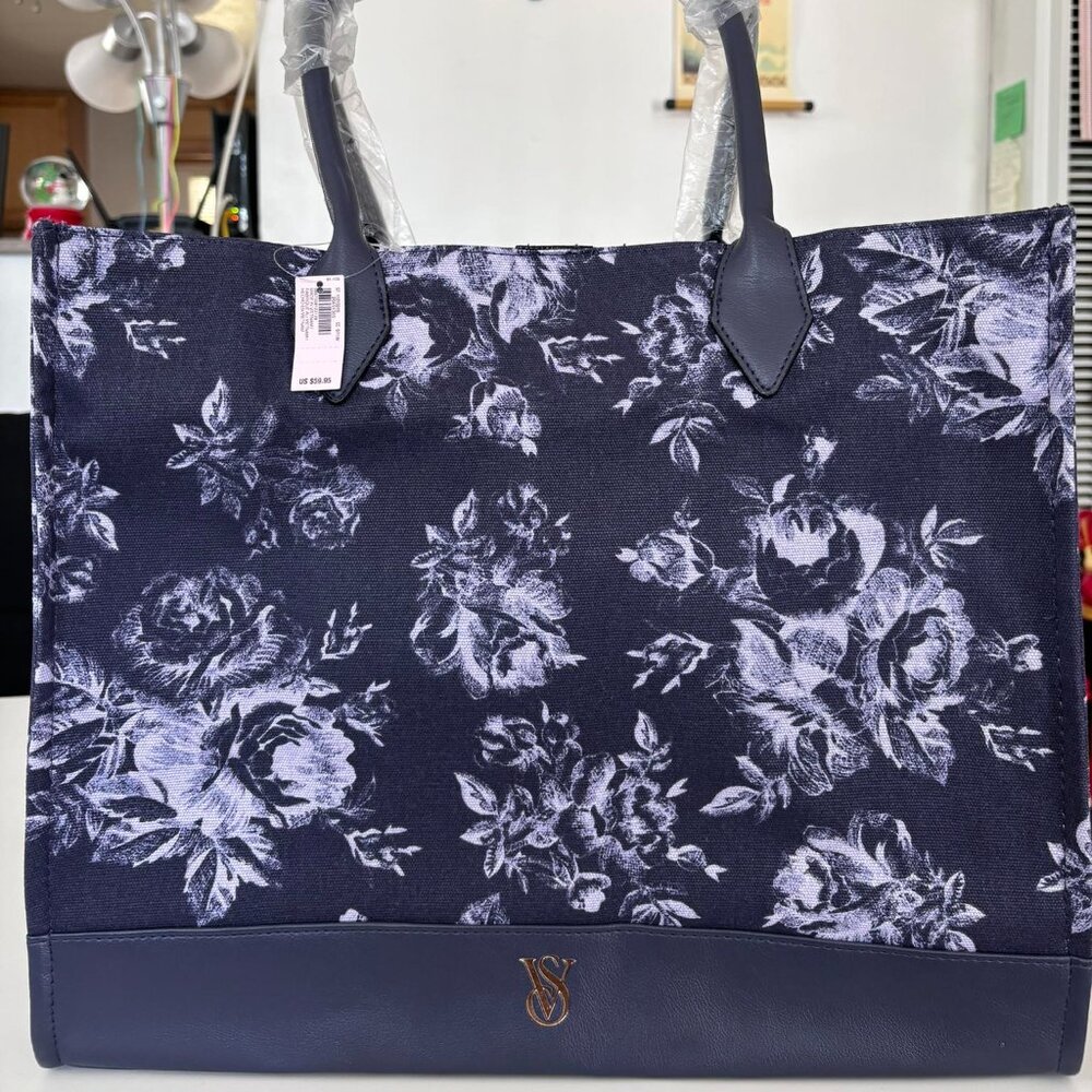 Victorias Secret Floral Book Weekender Logo Tote Travel Bag NWT